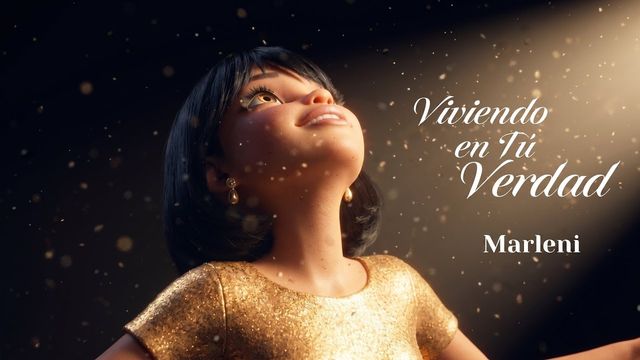 Personaje animado mira hacia la luz en el video de «Viviendo en Tu Verdad», de Marleni