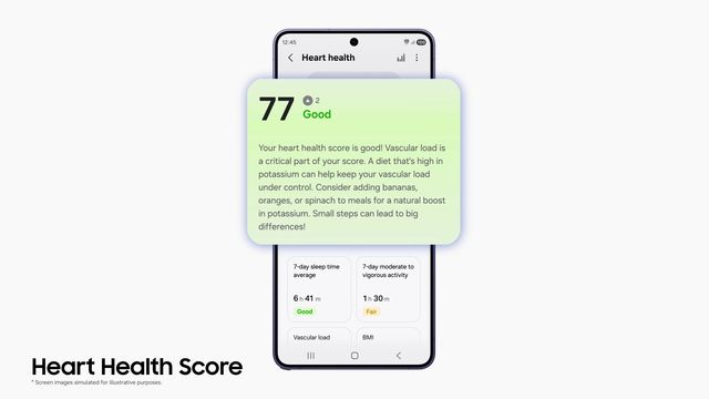 Pantalla de Heart Health Score en la app Samsung Health