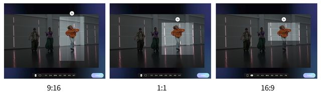 La función My FanCam muestra un mismo video en formatos 9:16, 1:1 y 16:9