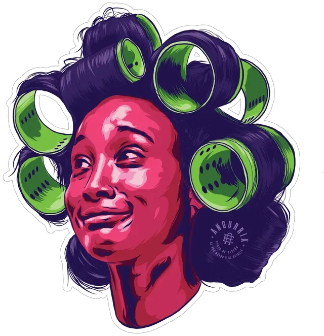 Ilustración de Angurria de una mujer dominicana con rolos en el pelo