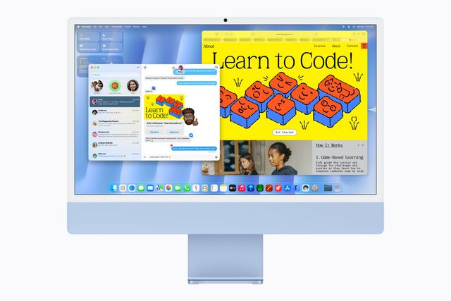 La app Mensajes junto a Safari en el nuevo iMac con M6 en color azul
