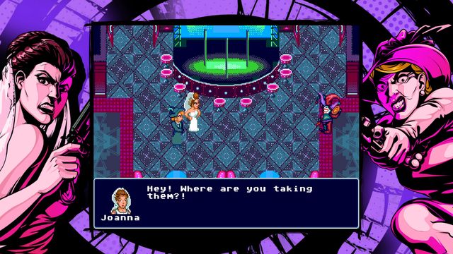 Escena de diálogo de Lethal Wedding junto a las ilustraciones de la novia y su suegra