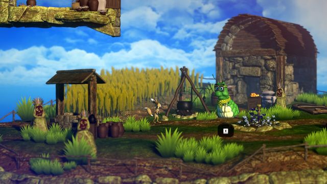 Aldea con un herrero y campos de trigo en MOKI - The Escape