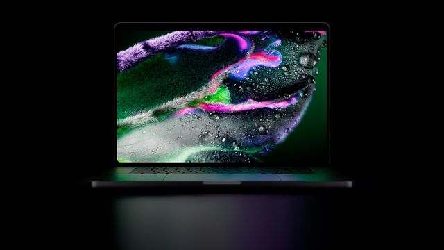 La nueva MacBook Pro con pantalla PROLED XDR abierta sobre un fondo negro