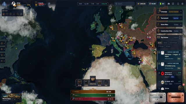 Mapa de Europa en Eclesiar con los territorios de cada nación y el panel de campaña