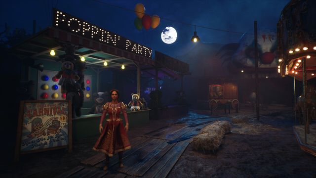 Una mujer frente al puesto Poppin' Party de la feria en DYST