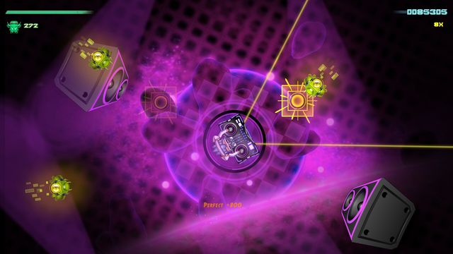Arena morada con altavoces gigantes en Beats of Fury