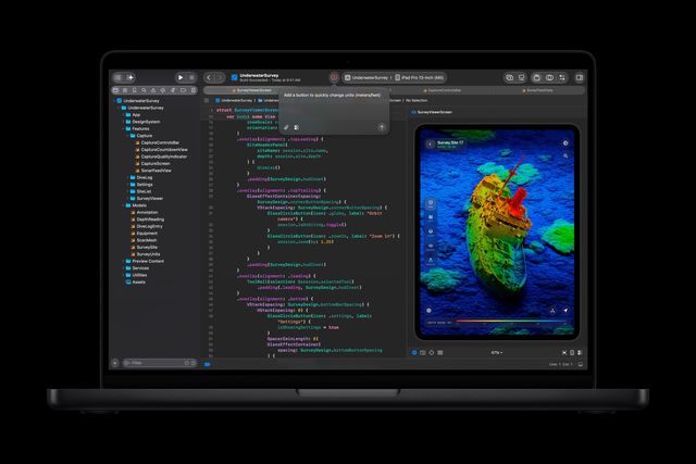Código compilándose en Xcode en la nueva MacBook Pro de 14 pulgadas con M6