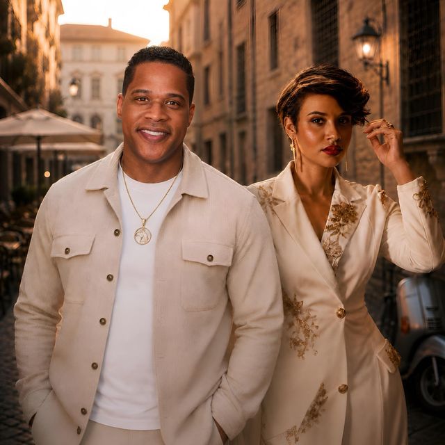 Jandy Ventura y Zusan Correa posan en una calle de estilo colonial