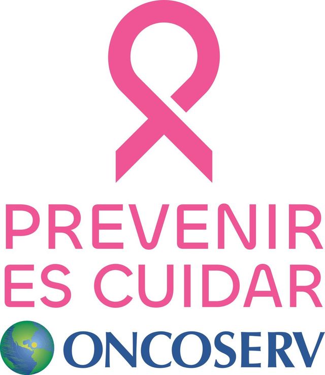 Logo de la campaña «Prevenir es Cuidar» de Oncoserv con el lazo rosado