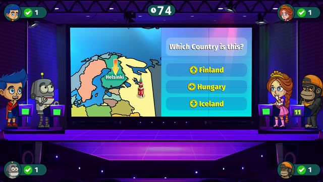 Pregunta de geografía sobre un mapa de Europa en Educational Family Games