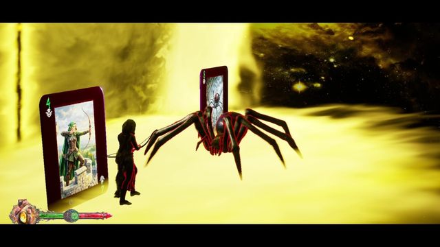 Una araña gigante frente a una carta de arquera en Body Kounts