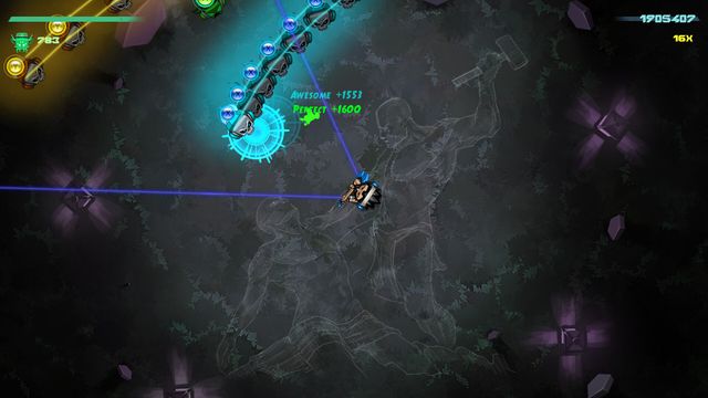 Combate con rayos de luz en un escenario oscuro de Beats of Fury