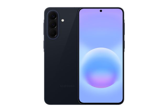El Galaxy A57 5G en color azul marino, de frente y de espalda