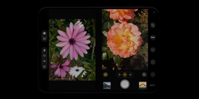 Halide en el iPhone Duo abierto: a la izquierda la última foto y a la derecha el visor
