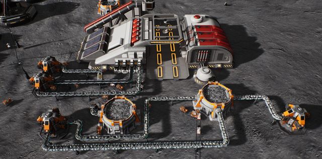 Módulos de una colonia lunar conectados por cintas transportadoras