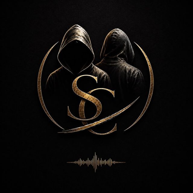 Logotipo de Sin Caras: dos figuras encapuchadas sobre las iniciales SC en dorado