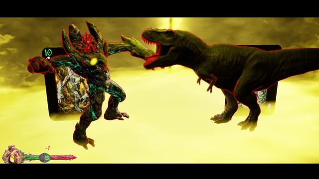 Un dinosaurio y una criatura monstruosa se enfrentan en Body Kounts